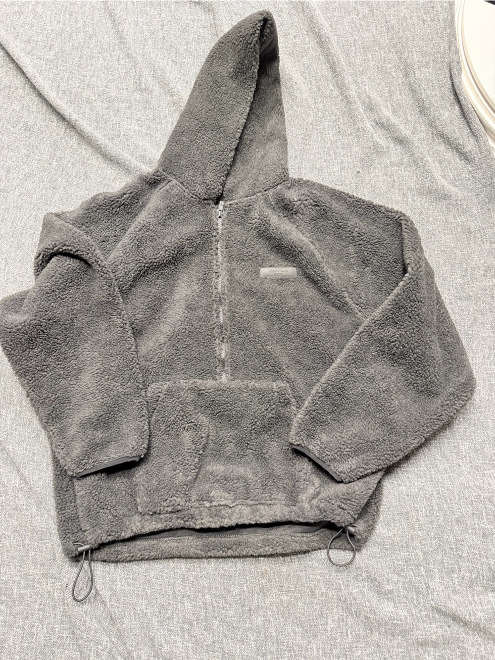 Essentials mens Gray Sherpa Hoodie Sweatshirt